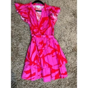 Sugarlips Pink and Red Ruffle Sleeve Dress